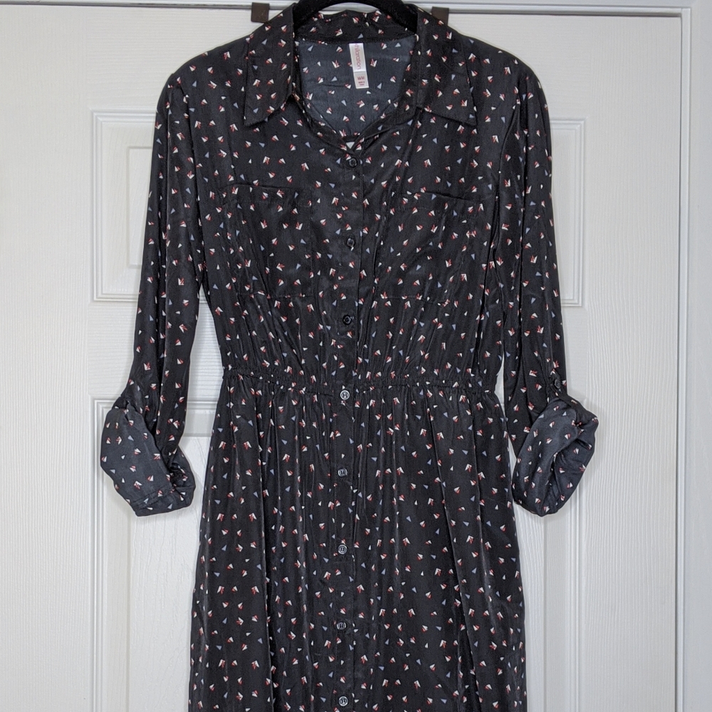 Button Up High Low Black Dress